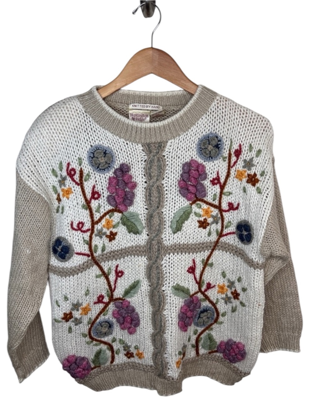 Vintage Huntington Ridge Hand Knitted Ramie Grapes Sweater Women Size L BLEMISH
